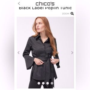 NWT Chicos Black label beautiful poplin tunic Black Size 10. Belt not included.